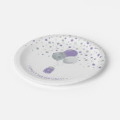 Zilveren en Paarse Confetti-ballonnen Papieren Bordje (Gekanteld)