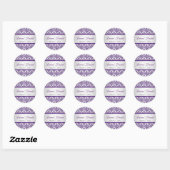 Zilveren en Paarse Damask 1,5" Bruiloft Sticker (Vel)