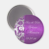 Zilveren en Paarse Damask II Bewaar de Datummagnee Magneet (Voorkant / Achterkant)