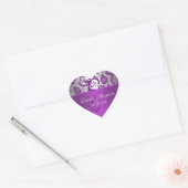 Zilveren en Paarse Damask II hartvormige Sticker (Envelop)
