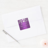 Zilveren en Paarse Damask II Vierkante Sticker (Envelop)