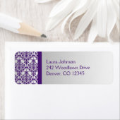 Zilveren en Paarse Damask Retouradreslabel Etiket (Insitu)