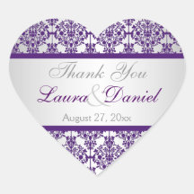 Zilveren en Paarse Damask Wedding Favor Sticker