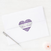 Zilveren en Paarse Damask Wedding Favor Sticker (Envelop)