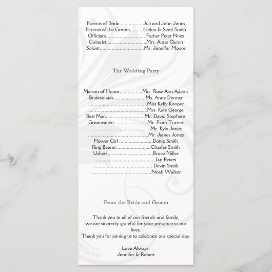 Zilveren en Paarse Floral Heart Trouwprogramma Programmakaart (Achterkant)