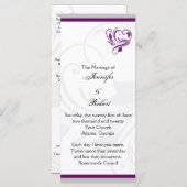 Zilveren en Paarse Floral Heart Trouwprogramma Programmakaart (Voorkant / Achterkant)