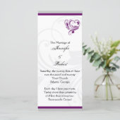 Zilveren en Paarse Floral Heart Trouwprogramma Programmakaart (Staand voorkant)