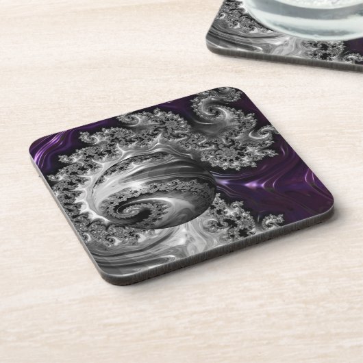 Zilveren en Paarse fractale vortex Bier Onderzetter (Linkerzijde)