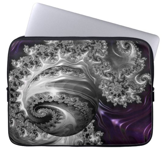 Zilveren en Paarse fractale vortex Laptop Sleeve (Voorkant)