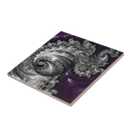 Zilveren en Paarse fractale vortex Tegeltje