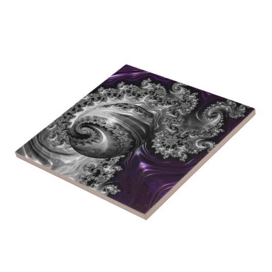 Zilveren en Paarse fractale vortex Tegeltje (Zijkant)