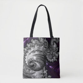 Zilveren en Paarse fractale vortex Tote Bag