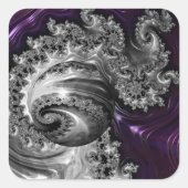 Zilveren en Paarse fractale vortex Vierkante Sticker (Voorkant)