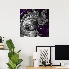 Zilveren en Paarse Fractale Wervelwind Poster