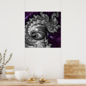 Zilveren en Paarse Fractale Wervelwind Poster (Keuken)