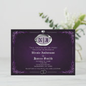 Zilveren en Paarse  Gothic Halloween Wedding Kaart (Staand voorkant)