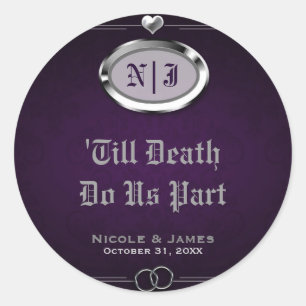 Zilveren en Paarse Gothic Halloween Wedding Ronde Sticker