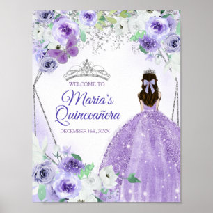 Zilveren en Paarse jurken Quinceañera Crown Birthd Poster