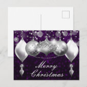 Zilveren en Paarse kerst-Baubles Feestdagenkaart (Voorkant / Achterkant)