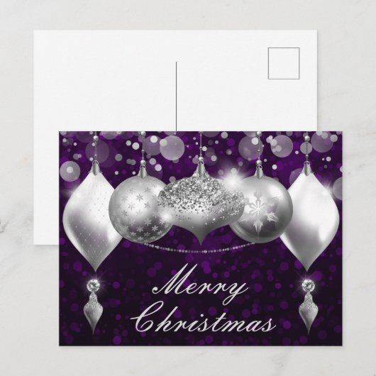 Zilveren en Paarse kerst-Baubles Feestdagenkaart (Voorkant / Achterkant)