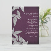 Zilveren en Paarse Leaves Vintage Wedding Invittin Kaart (Staand voorkant)