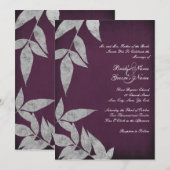 Zilveren en Paarse Leaves Vintage Wedding Invittin Kaart (Voorkant / Achterkant)