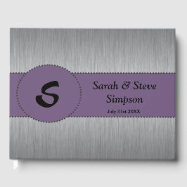 Zilveren en Paarse Monogram bruiloft gastenboek