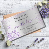 Zilveren en paarse 'Save the Date' magneet met jur