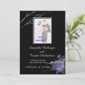 Zilveren en Paarse vlinderRozen Elegant Wedding Kaart (Staand voorkant)