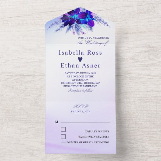 Zilveren en Paarse weddenschappen All In One Uitnodiging (Binnen)