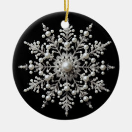 Zilveren en parel sneeuwvlies familie keramisch ornament