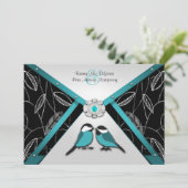 Zilveren en poolblauwe Tortelduifjes Weddenschappe Kaart (Staand voorkant)