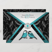 Zilveren en poolblauwe Tortelduifjes Weddenschappe Kaart (Voorkant / Achterkant)