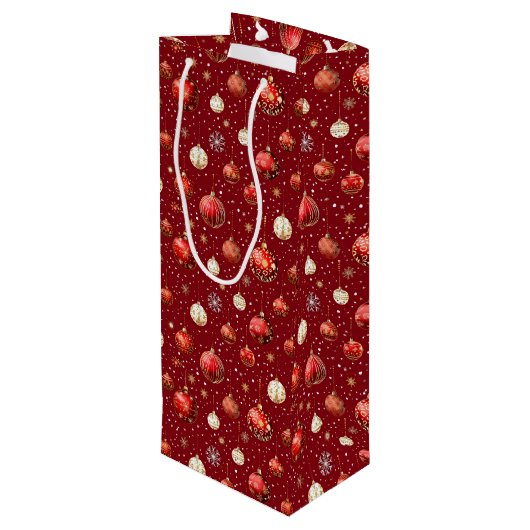 Zilveren en rode kerstballen wijn cadeautas (Achterkant Gekanteld)