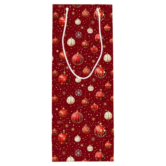 Zilveren en rode kerstballen wijn cadeautas (Achterkant)
