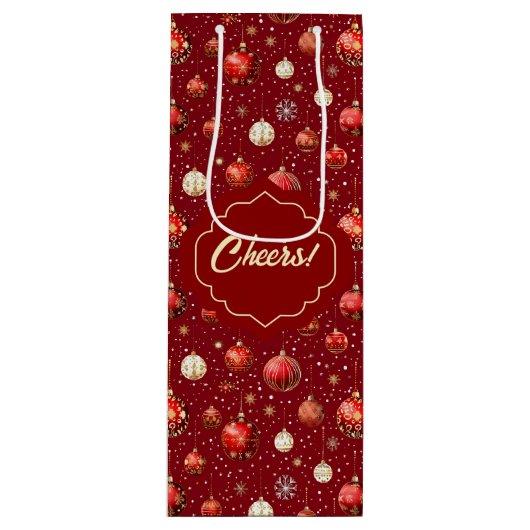 Zilveren en rode kerstballen wijn cadeautas (Voorkant)