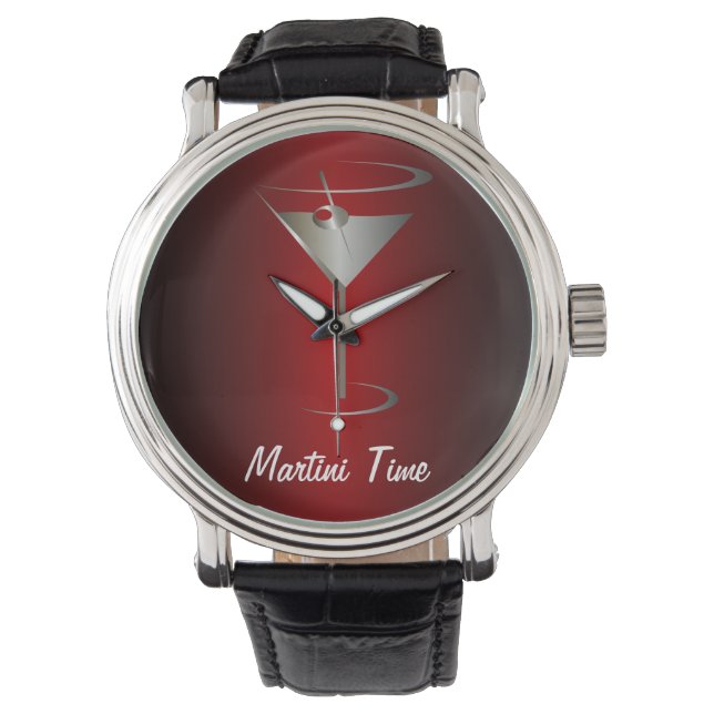 Zilveren en Rode Martini Tijd Horloge (Voorkant)