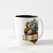 Zilveren en rode roos tweekleurige koffiemok (Voorkant rechts)