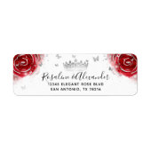 Zilveren en Rode Rose Elegante Kroon Retouradres Etiket (Voorkant)