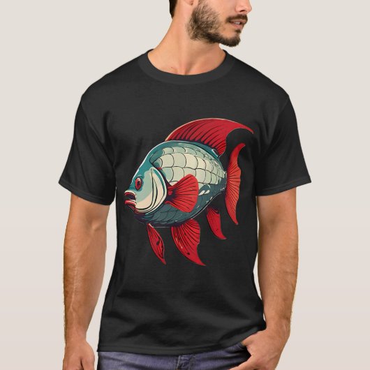 Zilveren en rode vis t-shirt (Voorkant)