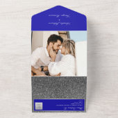 Zilveren en Royal Blue Luxury Wedding All In One Uitnodiging (Buitenkant)