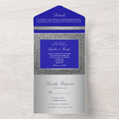 Zilveren en Royal Blue Luxury Wedding All In One Uitnodiging (Binnen)