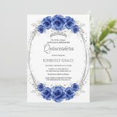 Zilveren en Royal Blue Rozen Elegant Quinceanera Kaart (Staand voorkant)