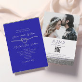 Zilveren en Royal Blue Wedding QR Code uitnodiging
