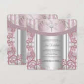 Zilveren en roze baby meisje doop kaart (Voorkant / Achterkant)