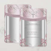 Zilveren en Roze Baby Meisje Doop RSVP (Voorkant / Achterkant)