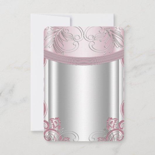 Zilveren en Roze Baby Meisje Doop RSVP (Achterkant)