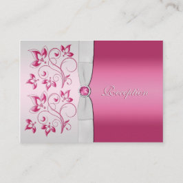 Zilveren en roze bloemenontvangst Kaart