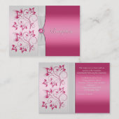 Zilveren en roze bloemenontvangst Kaart (Voorkant / Achterkant)