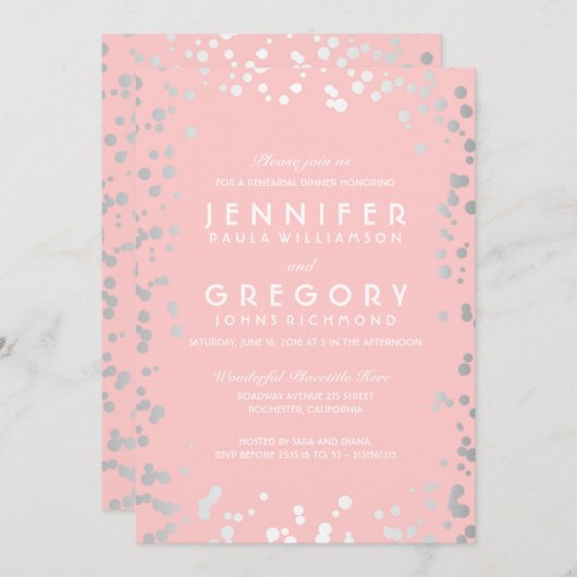 Zilveren en roze Confetti  repetitiediner Kaart (Voorkant / Achterkant)
